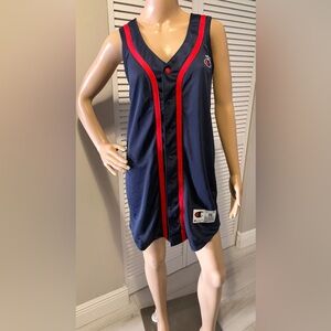 Champion Mesh Jersey Mini Dress | Size Small | Navy Red Button Front Sport Dress
